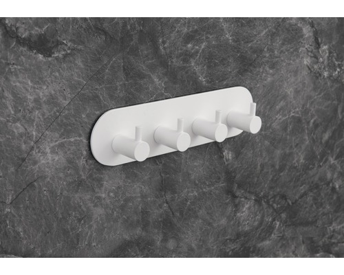 Tringle à crochets murale blanche avec quatre crochets pour montage mural