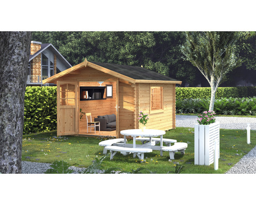 Gartenhaus Palmako Sally 10,2 m² inkl. Fussboden und Vordach 362 x 440 cm tauchgrundiert braun