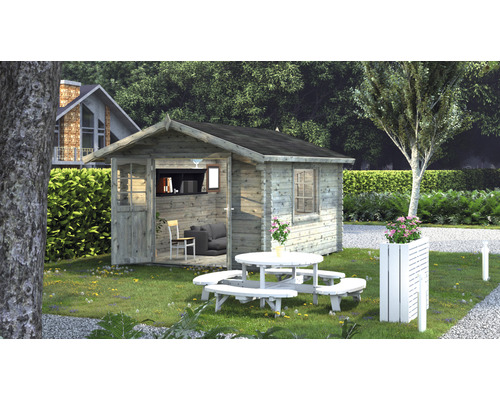 Abri de jardin Palmako Sally 10.2 m² avec plancher et auvent 300x360 cm gris