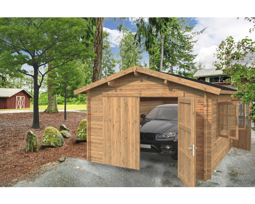 Garage simple Palmako Roger 19.0 m² avec portail en bois 360x550 cm marron