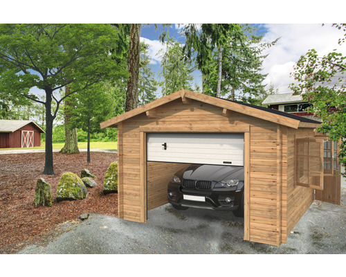 Garage simple Palmako Roger 19.0 m² avec portail sectionnel 360x550 cm marron