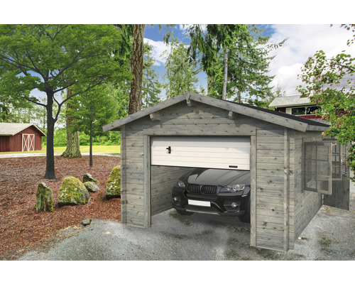 Garage simple Palmako Roger 19.0 m² avec portail sectionnel 360x550 cm gris