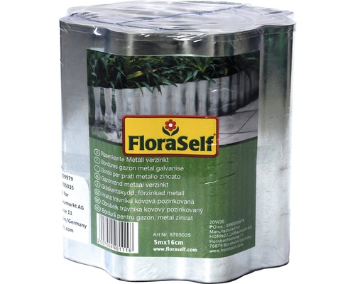 Bordure de gazon FloraSelf 500 x 16 cm galvanisé Bordure de pelouse FloraSelf en métal galvanisé, 5 mètres sur 16 centimètres, emballée