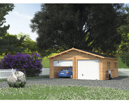 Garage double Palmako Roger 28.4 m² avec portails sectionnels 575x510 cm marron