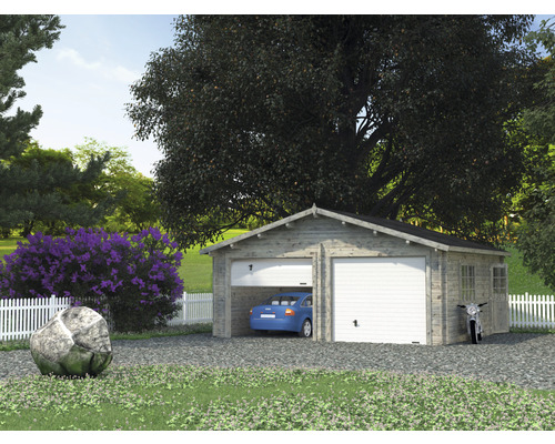 Garage double Palmako Roger 28.4 m² avec portails sectionnels 575x510 cm gris