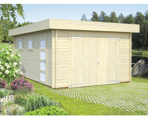 Garage simple Palmako Rasmus 19.0 m² avec portail en bois 360x550 cm naturel