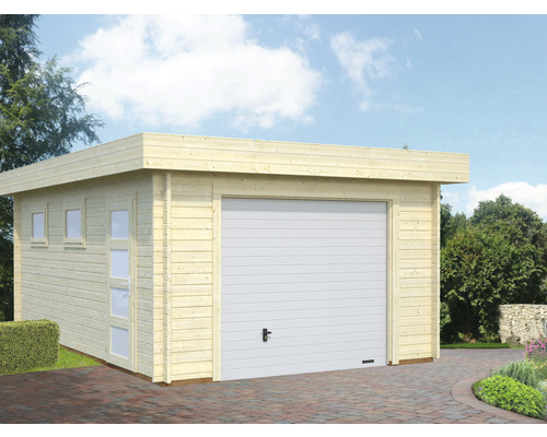 Garage simple Palmako Rasmus 19.0 m² avec portail sectionnel 360x550 cm naturel