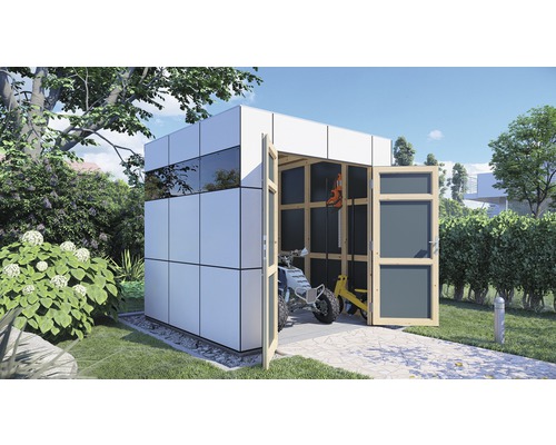 Gartenhaus Bertilo Design HPL 1 230 × 228 cm anthrazit-weiss