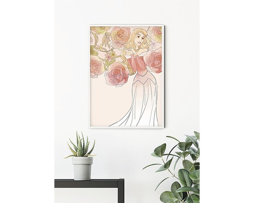 Tableau mural encadré avec motif de la Belle au bois dormant et roses