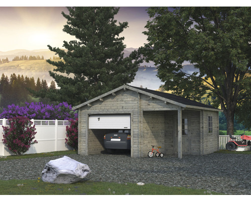 Garage simple Palmako Roger 21.9+5.2 m² avec portail sectionnel 510x550 cm gris