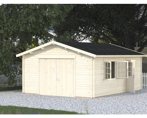 Garage simple Palmako Roger 23.9 m² avec portail en bois 450x550 cm imprégné par immersion