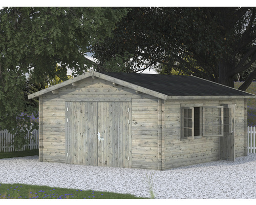 Garage simple Palmako Roger 23.9 m² avec portail en bois 450x550 cm gris