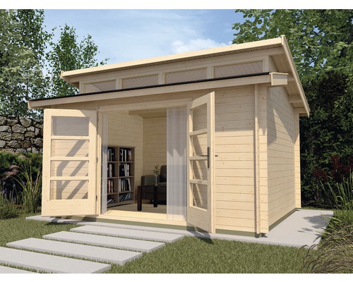 Abri de jardin weka She Shed 158 Taille 2 avec plancher 430 x 360 cm naturel Abri de jardin en bois avec double porte et fenêtres pour le jardin