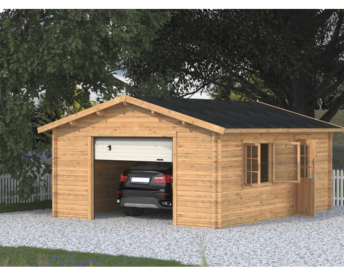 Garage simple Palmako Roger 23.9 m² avec portail sectionnel 450x550 cm marron