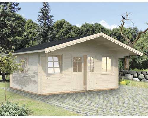 Gartenhaus Palmako Helena 18,6 m² inkl. Fussboden und Vordach 608 x 554 cm natur