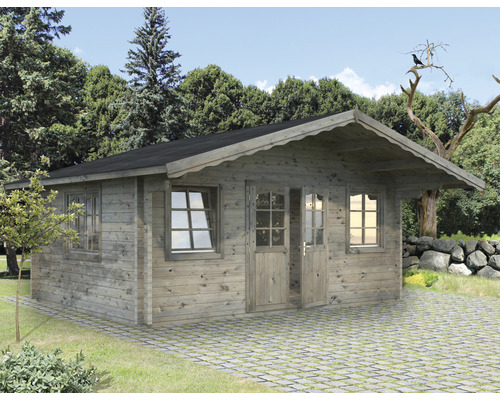 Gartenhaus Palmako Helena 18,6 m² inkl. Fussboden und Vordach 608 x 554 cm tauchgrundiert grau