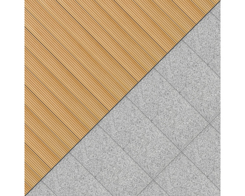 Terrassendielen aus Holz und Steinplatten für den Außenbereich