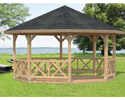 Pavillon Palmako Betty 18,0 m² octogonal avec garde-corps sans plancher 465 x 465 cm marron