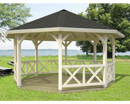 Pavillon Palmako Betty 18,0 m² achteckig mit Geländer ohne Fussboden 465 x 465 cm tauchgrundiert