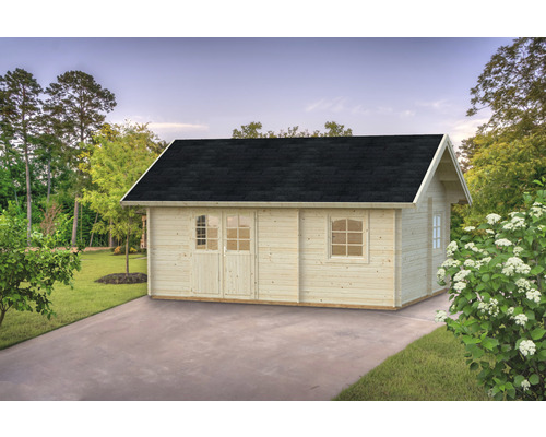 Abri de jardin Palmako Sandra 29,9 m² avec plancher 689 x 470 cm naturel Abri de jardin en bois avec double porte et fenêtres