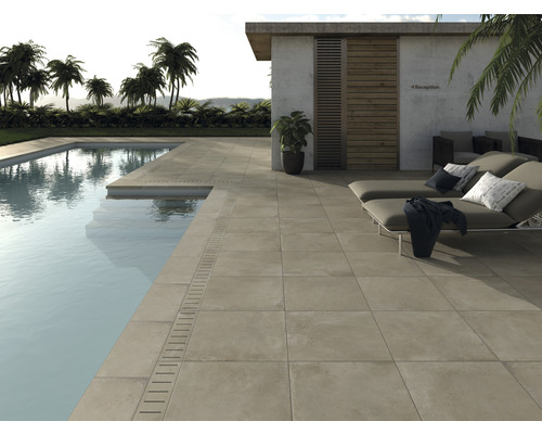 Bordure de piscine margelle FLAIRSTONE angle extérieur 90° beige béton 60 x 30 x 2 cm