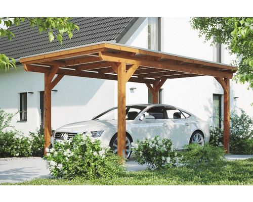 Carport simple Konsta panneaux de toiture en aluminium ancrage H comprise 304x500 cm chêne clair