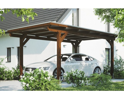 Carport simple Konsta panneaux de toiture en aluminium ancrage H comprise 304x500 cm noyer