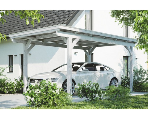 Carport simple Konsta panneaux de toiture en aluminium ancrage H comprise 304x500 cm blanc