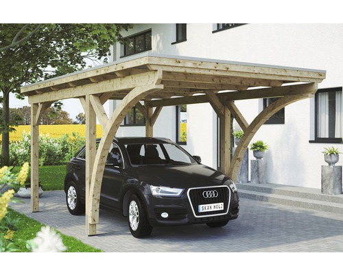Carport simple Konsta panneaux de toiture en aluminium 2 arches et ancrage H compris 304x500 cm naturel
