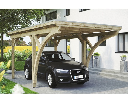 Carport simple Konsta panneaux de toiture en aluminium 2 arches et ancrage H compris 304x500 cm naturel