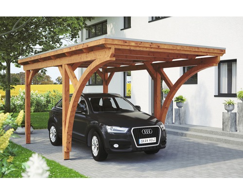 Carport simple Konsta panneaux de toiture en aluminium 2 arches et ancrage H compris 304x500 cm chêne clair Carport simple Konsta panneaux de toiture en aluminium 2 arches et ancrage H compris 304x500 cm chêne clair