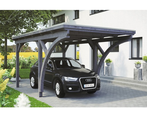 Carport simple Konsta panneaux de toiture en aluminium 2 arches et ancrage H compris 304x500 cm gris ardoise