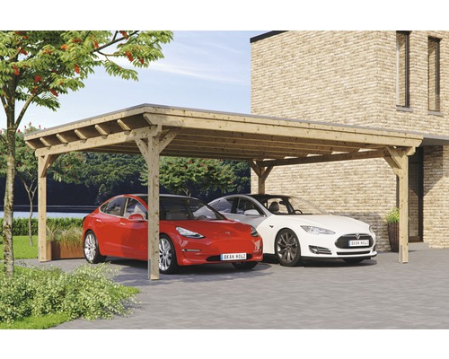 Carport double Konsta panneaux de toiture en aluminium ancrage H compris 618x500 cm naturel Carport double Konsta panneaux de toiture en aluminium ancrage H compris 618x500 cm naturel