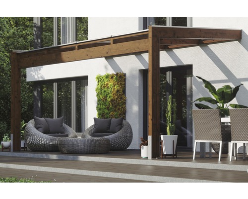 Toiture pour terrasse SKAN HOLZ Novara avec courroies de poteau 450x259 cm noyer