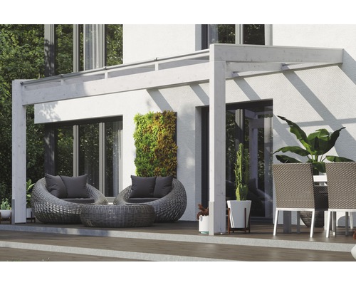 Toiture pour terrasse SKAN HOLZ Novara avec courroies de poteau 450x259 cm blanc