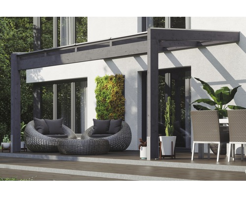 Toiture pour terrasse SKAN HOLZ Novara avec courroies de poteau 450x359 cm gris