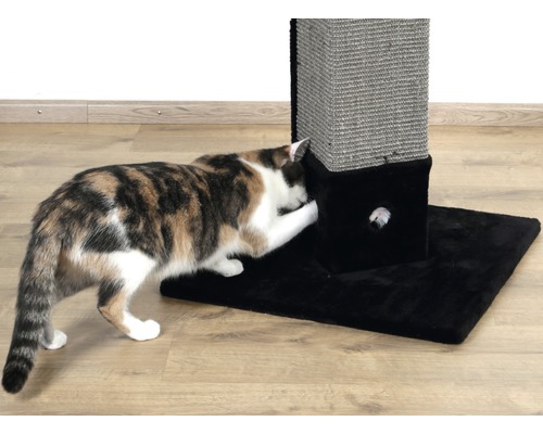 Chat jouant avec un arbre à chat avec une souris jouet