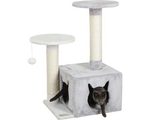 Katzenkratzbaum mit Liegeflächen, Kratzsäulen und Katzenhaus