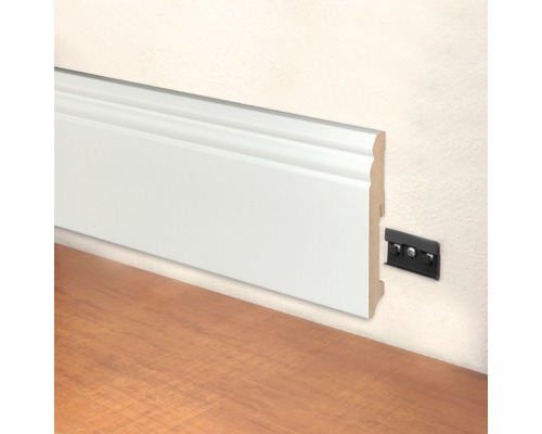 Plinthe blanche avec clip de fixation pour montage mural