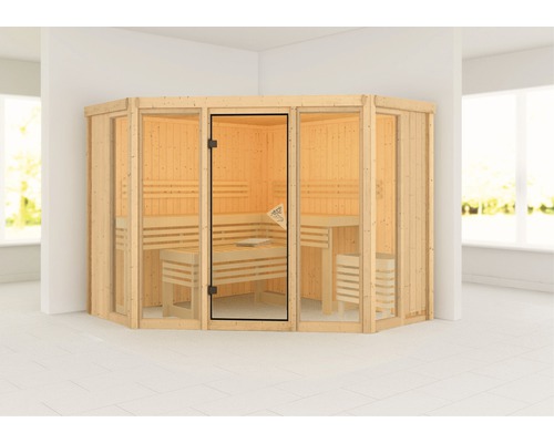 Sauna modulaire Karibu Armira 2 sans poêle ni couronne, avec baie vitrée