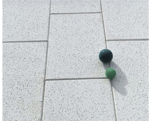 Dalles de jardin en béton avec deux boules dessus.