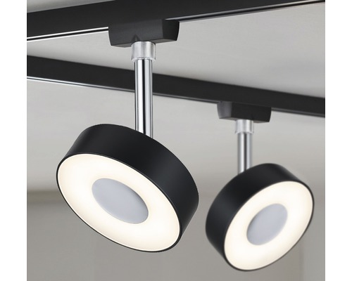 Deux spots sur rail LED noirs sur un rail