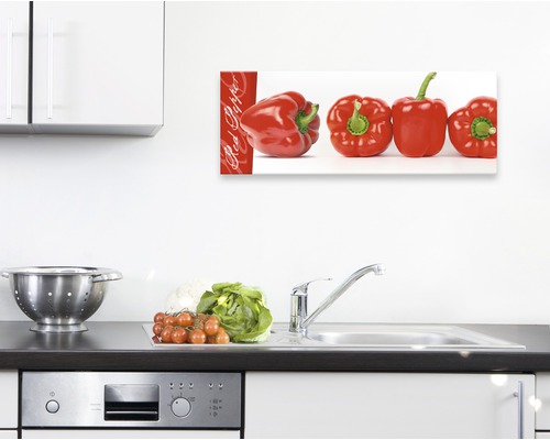 Wandbild mit roter Paprika in moderner Küche