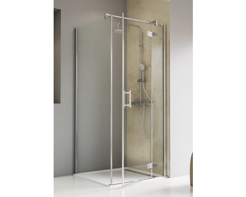 Porte de douche avec paroi latérale Schulte TouraPlus 80 cm verre transparent couleur du profilé chrome