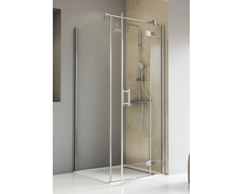 Porte de douche avec paroi latérale SCHULTE TouraPlus 90 x 90 cm couleur du profilé chrome verre transparent avec revêtement du verre résistant à la saleté