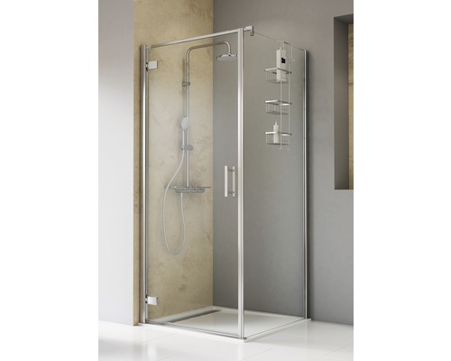 Porte de douche avec paroi latérale Schulte TouraPlus 80 cm verre transparent couleur du profilé chrome