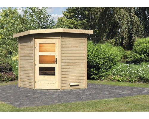 Chalet sauna Karibu Rubin 1 sans poêle, avec portes en bois avec verre transparent