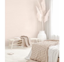 Chambre lumineuse avec lit, banc, couvertures, coussins et herbe de la pampa dans un vase