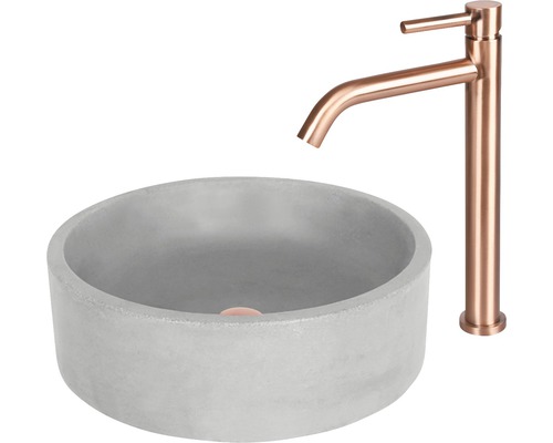 Rundes Betonwaschbecken mit Armatur