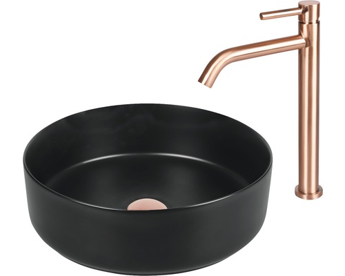 Runde Waschschüssel aus Keramik mit Armatur